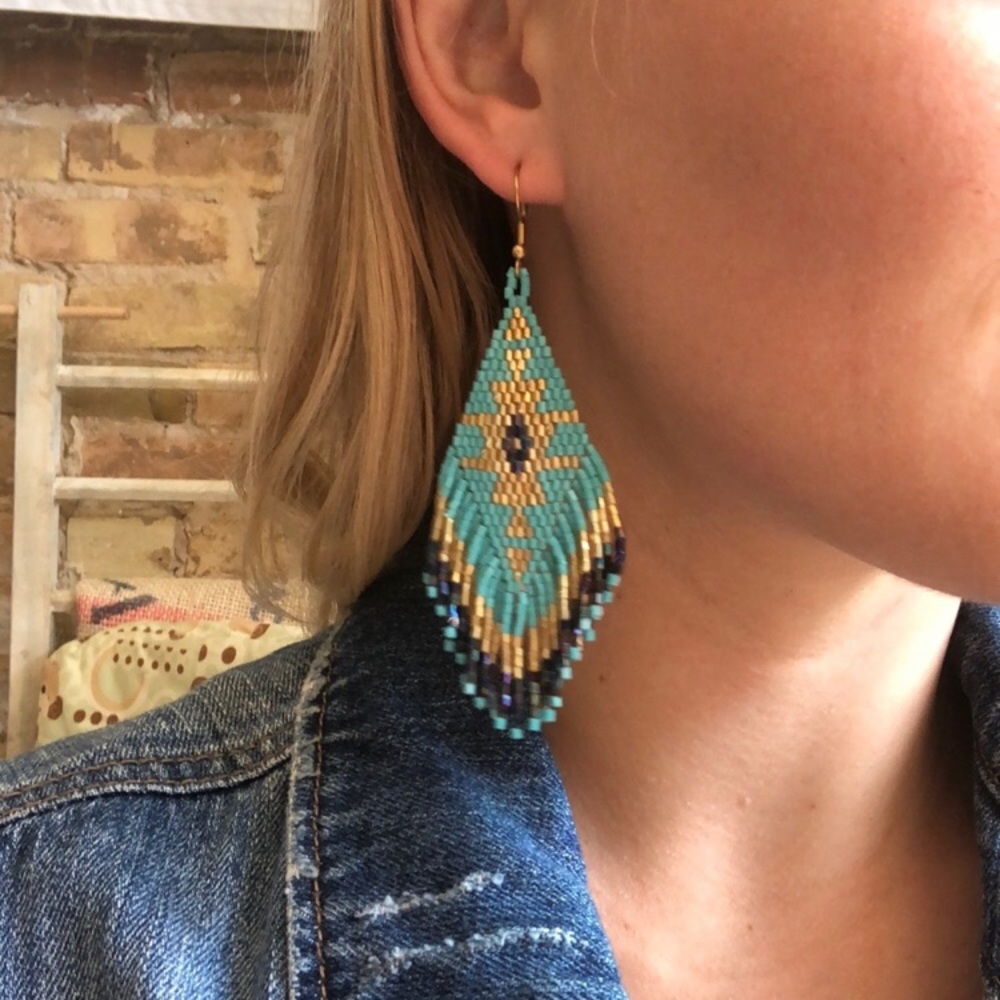 Turquoise SW Beaded Tassel Earrings! - Picture 5 of 5